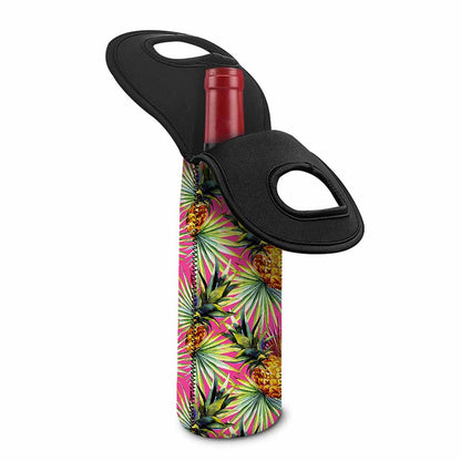 Pink Watercolor Pineapple Pattern Print Single Neoprene Wine Tote