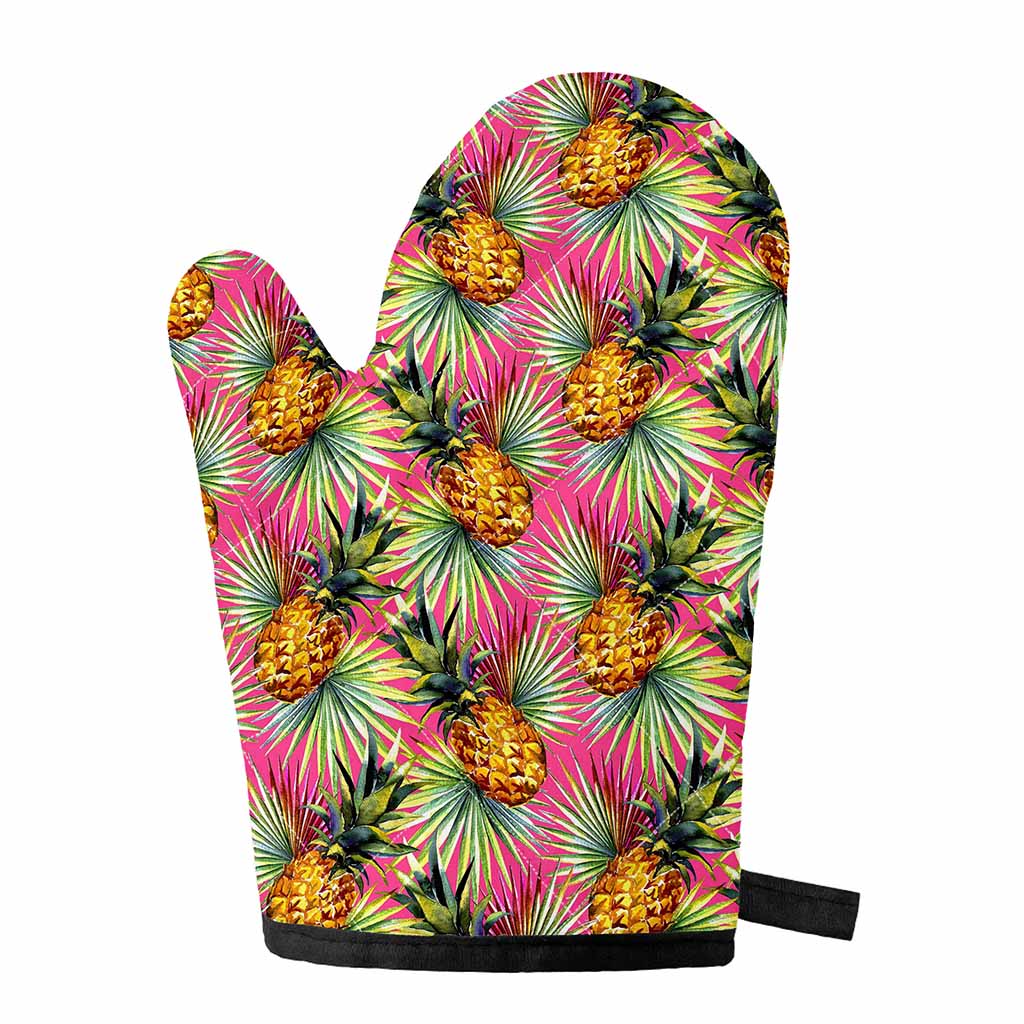 Pink Watercolor Pineapple Pattern Print Single Oven Mitt