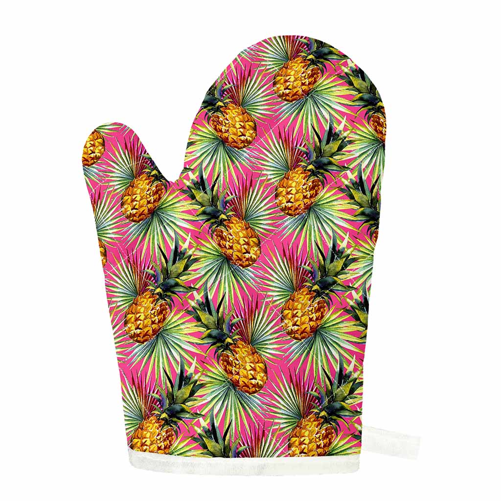 Pink Watercolor Pineapple Pattern Print Single Oven Mitt