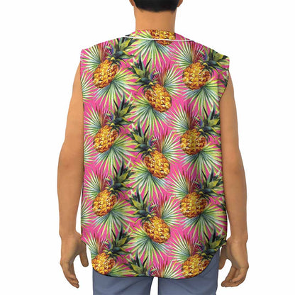 Pink Watercolor Pineapple Pattern Print Sleeveless Baseball Jersey