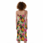 Pink Watercolor Pineapple Pattern Print Slim Fit Midi Cami Dress
