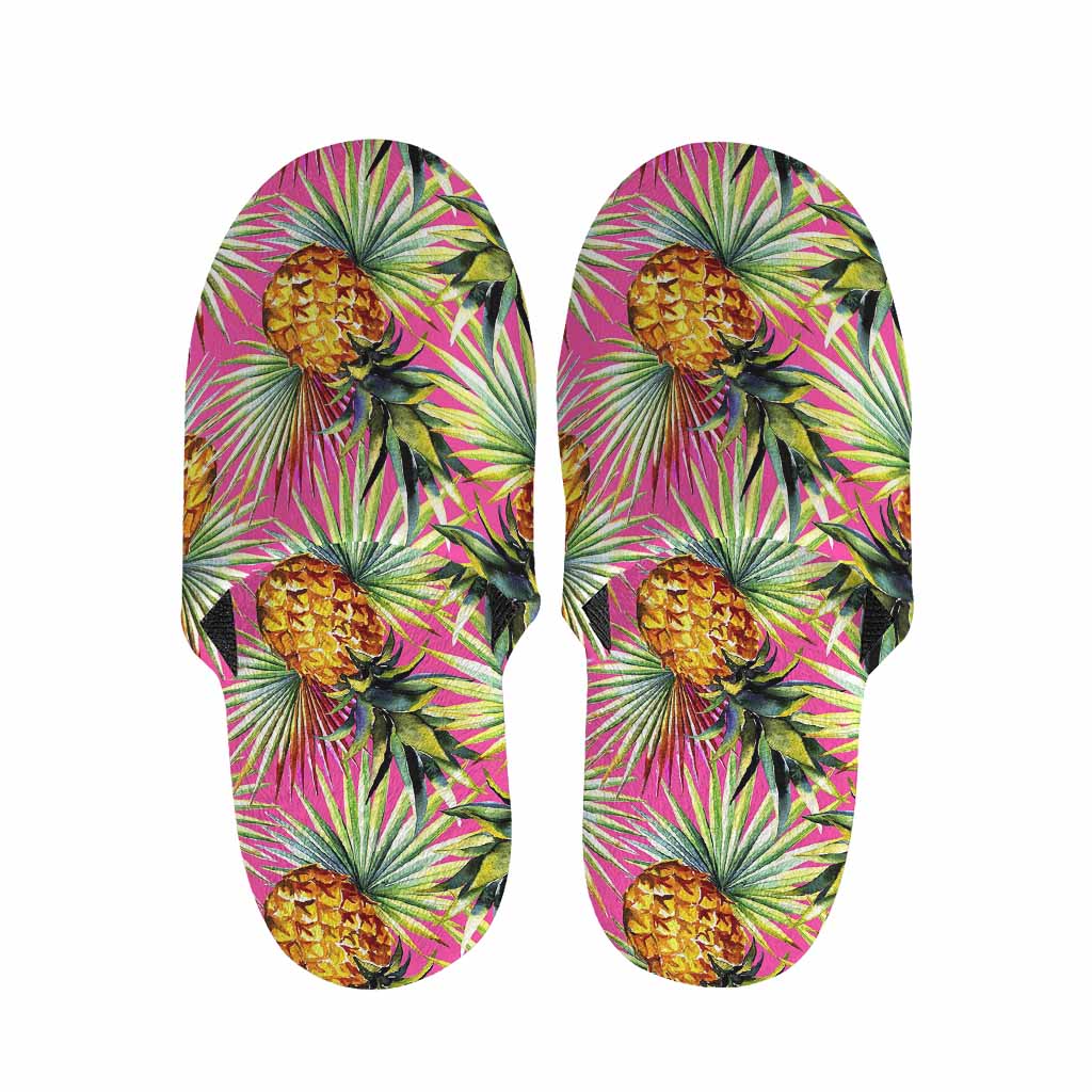 Pink Watercolor Pineapple Pattern Print Slippers