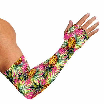 Pink Watercolor Pineapple Pattern Print Sun Protection Arm Sleeves