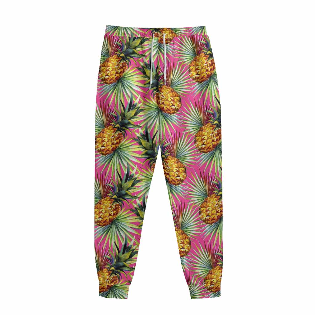 Pink Watercolor Pineapple Pattern Print Sweatpants