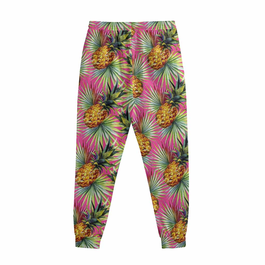 Pink Watercolor Pineapple Pattern Print Sweatpants