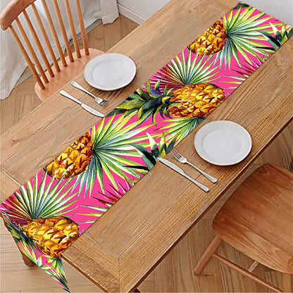 Pink Watercolor Pineapple Pattern Print Table Runner