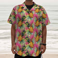 Pink Watercolor Pineapple Pattern Print Textured Short Sleeve Shirt