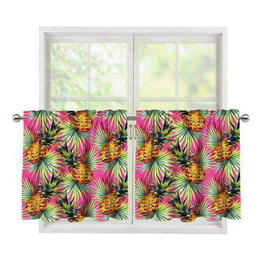 Pink Watercolor Pineapple Pattern Print Tier Curtains