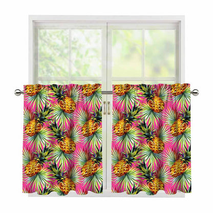 Pink Watercolor Pineapple Pattern Print Tier Curtains