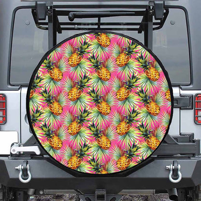 Pink Watercolor Pineapple Pattern Print Tire Cover
