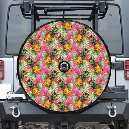 Pink Watercolor Pineapple Pattern Print Tire Cover With Camera Hole