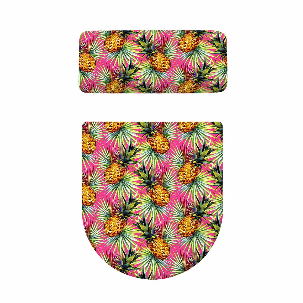 Pink Watercolor Pineapple Pattern Print Toilet Lid And Tank Cover Set