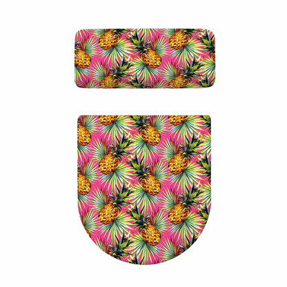 Pink Watercolor Pineapple Pattern Print Toilet Lid And Tank Cover Set