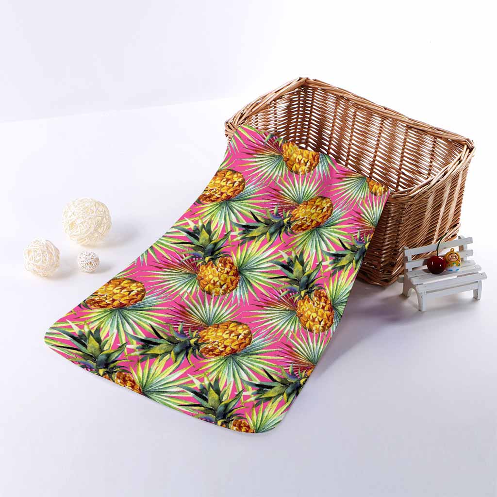 Pink Watercolor Pineapple Pattern Print Towel