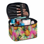 Pink Watercolor Pineapple Pattern Print Travel Makeup Bag