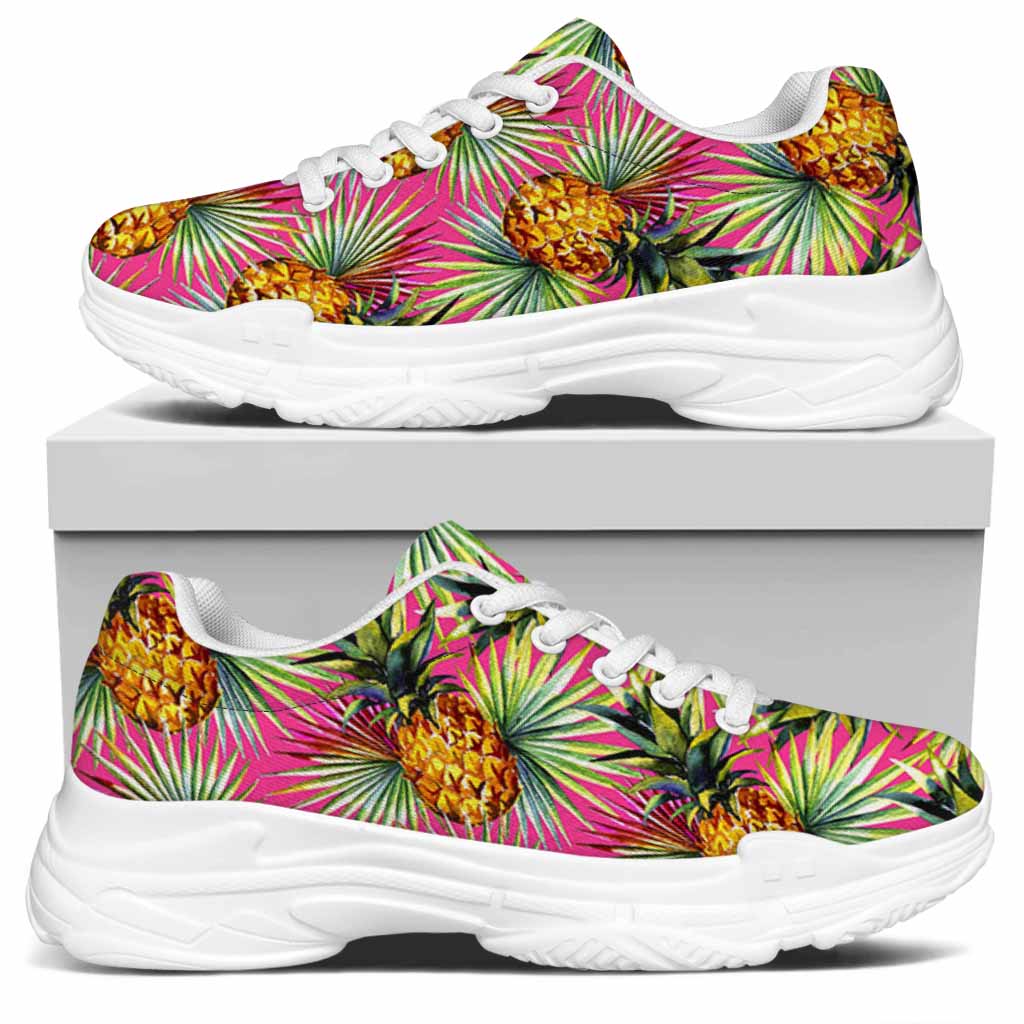 Pink Watercolor Pineapple Pattern Print White Chunky Shoes