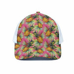 Pink Watercolor Pineapple Pattern Print White Mesh Trucker Cap