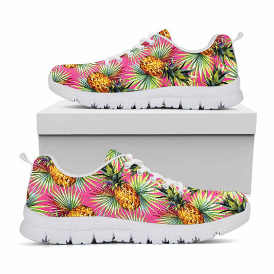 Pink Watercolor Pineapple Pattern Print White Running Shoes