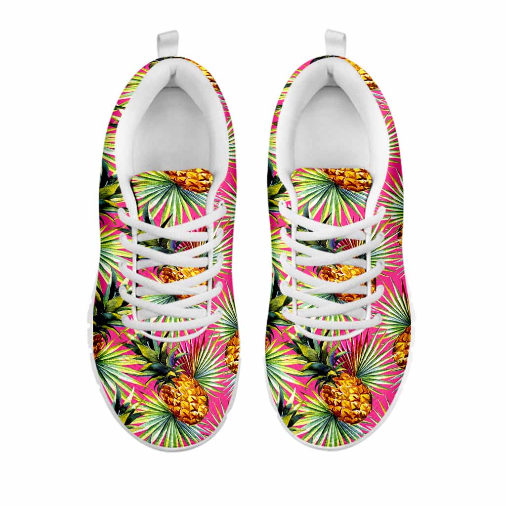 Pink Watercolor Pineapple Pattern Print White Running Shoes