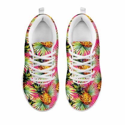 Pink Watercolor Pineapple Pattern Print White Running Shoes