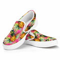 Pink Watercolor Pineapple Pattern Print White Slip On Sneakers
