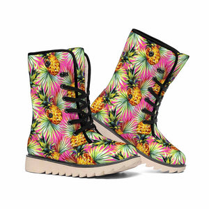 Pink Watercolor Pineapple Pattern Print Winter Boots