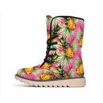 Pink Watercolor Pineapple Pattern Print Winter Boots