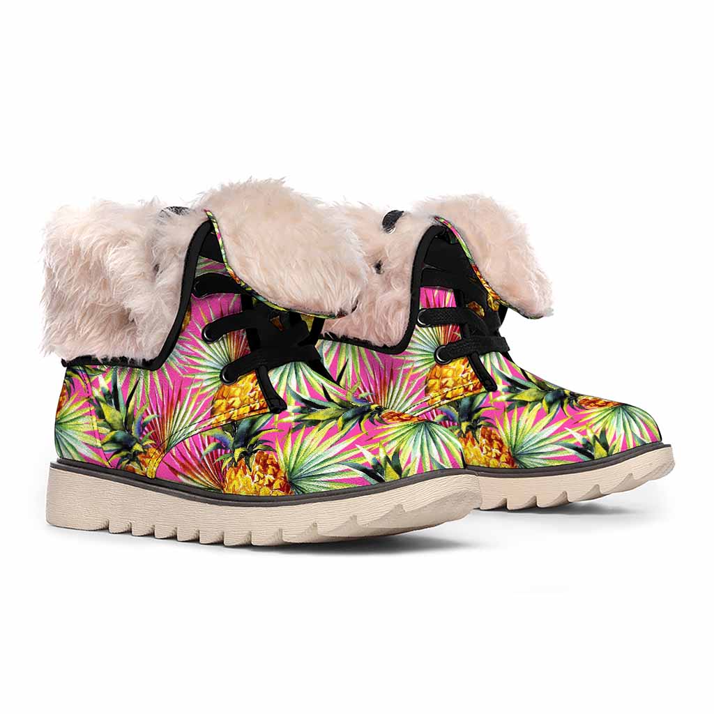 Pink Watercolor Pineapple Pattern Print Winter Boots