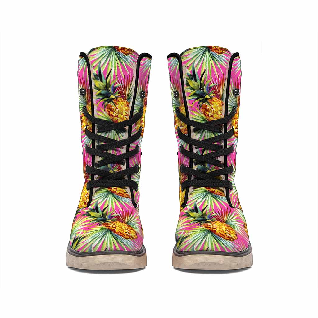 Pink Watercolor Pineapple Pattern Print Winter Boots