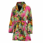 Pink Watercolor Pineapple Pattern Print Women's Bathrobe