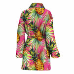 Pink Watercolor Pineapple Pattern Print Women's Bathrobe