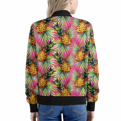 Pink Watercolor Pineapple Pattern Print Women's Bomber Jacket