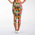 Pink Watercolor Pineapple Pattern Print Women's Capri Leggings