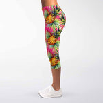 Pink Watercolor Pineapple Pattern Print Women's Capri Leggings