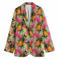 Pink Watercolor Pineapple Pattern Print Women's Cotton Blazer