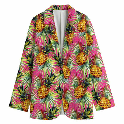 Pink Watercolor Pineapple Pattern Print Women's Cotton Blazer