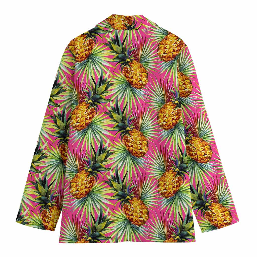 Pink Watercolor Pineapple Pattern Print Women's Cotton Blazer