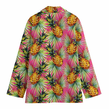 Pink Watercolor Pineapple Pattern Print Women's Cotton Blazer
