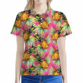 Pink Watercolor Pineapple Pattern Print Women's Polo Shirt
