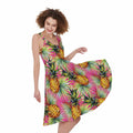Pink Watercolor Pineapple Pattern Print Sleeveless Knee Length Dress