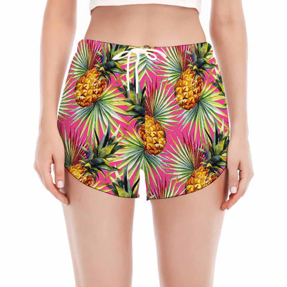 Pink Watercolor Pineapple Pattern Print Women's Split Running Shorts