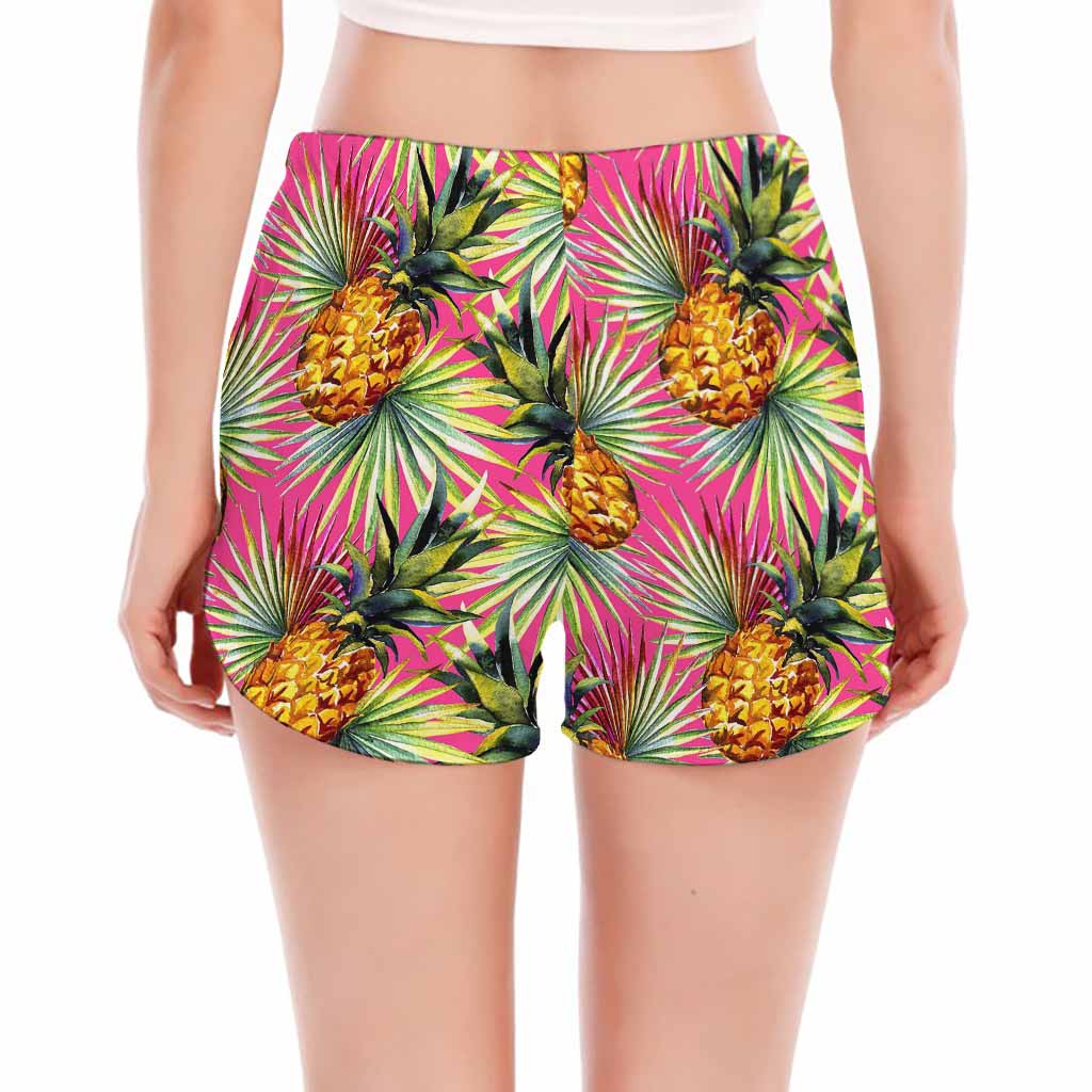 Pink Watercolor Pineapple Pattern Print Women's Split Running Shorts