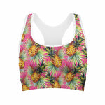 Pink Watercolor Pineapple Pattern Print Women's Sports Bra