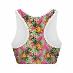 Pink Watercolor Pineapple Pattern Print Women's Sports Bra