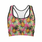Pink Watercolor Pineapple Pattern Print Women's Sports Bra