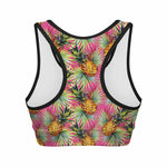 Pink Watercolor Pineapple Pattern Print Women's Sports Bra