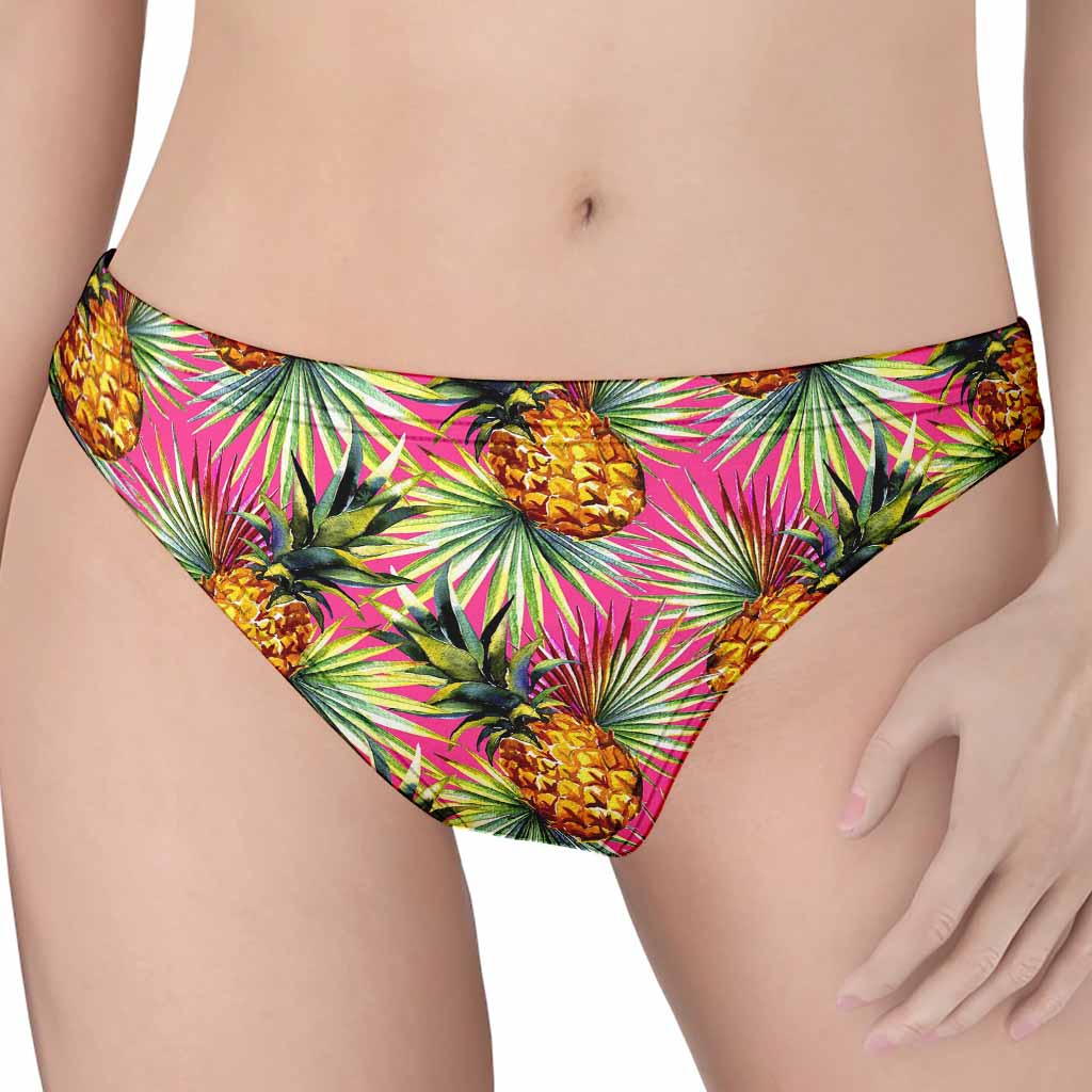 Pink Watercolor Pineapple Pattern Print Women's Thong