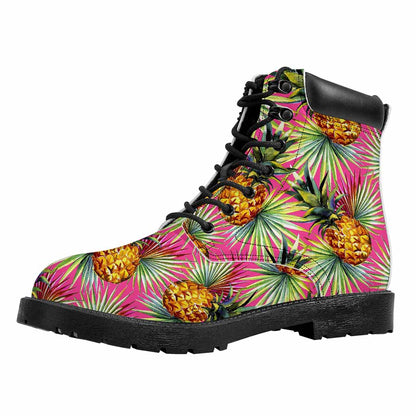 Pink Watercolor Pineapple Pattern Print Work Boots