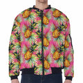 Pink Watercolor Pineapple Pattern Print Zip Sleeve Bomber Jacket