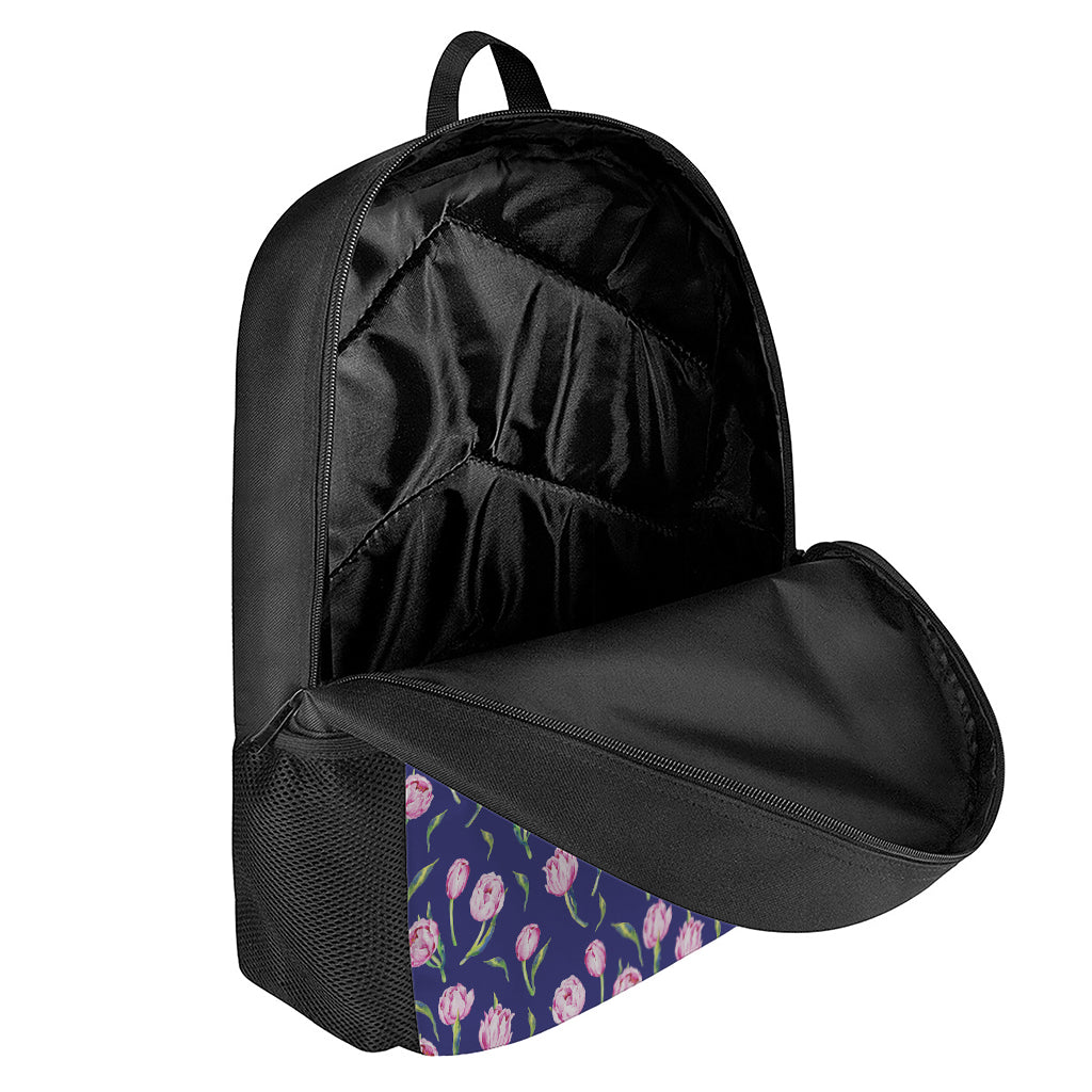 Pink Watercolor Tulip Flower Print 17 Inch Backpack